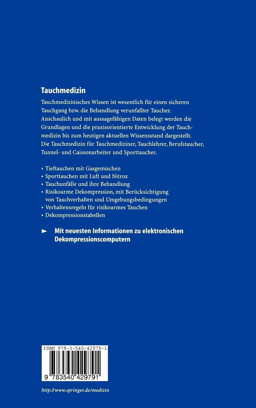 Rückseite: 9783540429791 | Tauchmedizin | A. A. Bühlmann (u. a.) | Buch | Deutsch | 2002