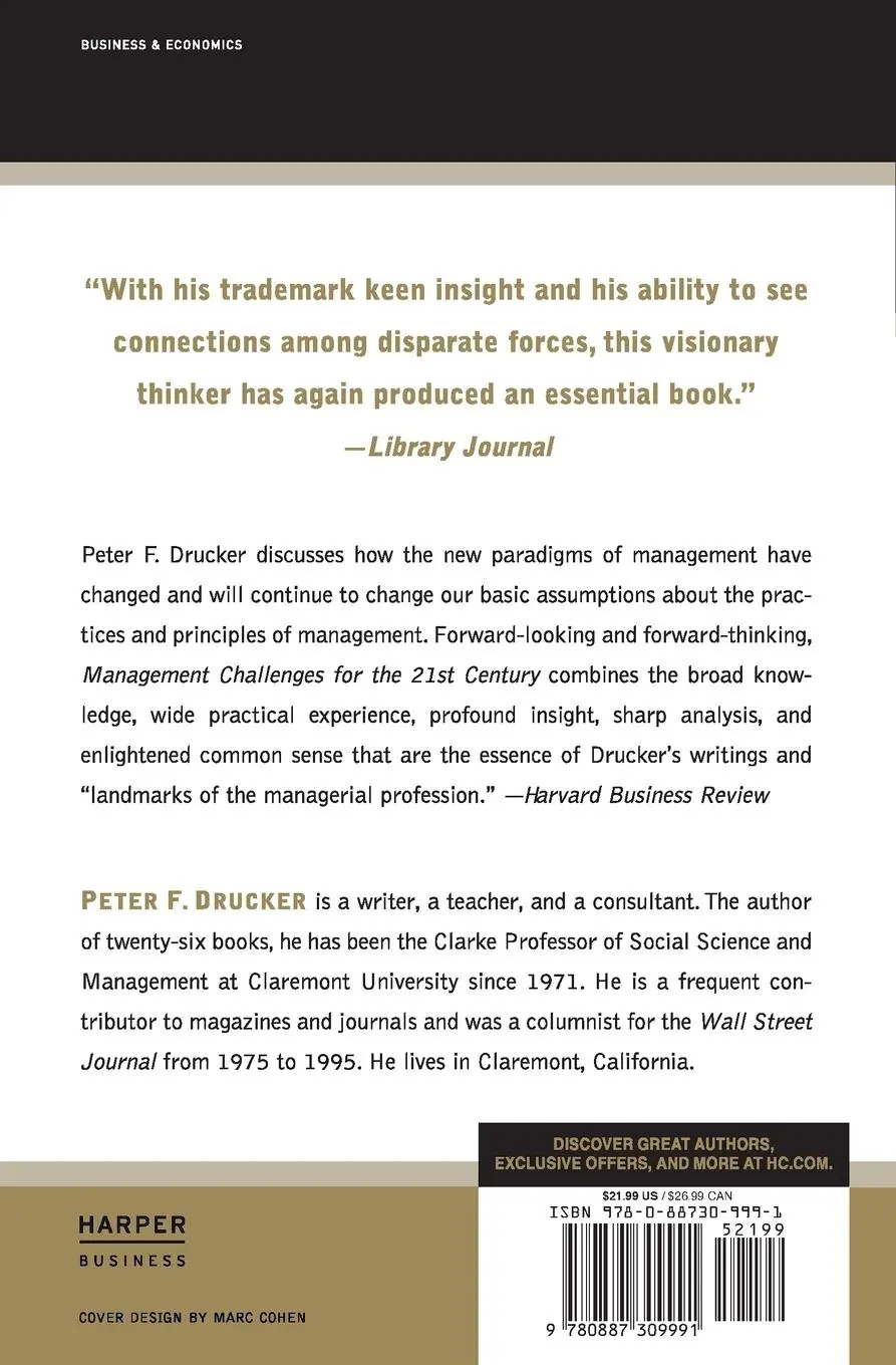 Rückseite: 9780887309991 | MGMT CHALLENGES FOR 21ST CE PB | Peter F Drucker | Taschenbuch | 2018