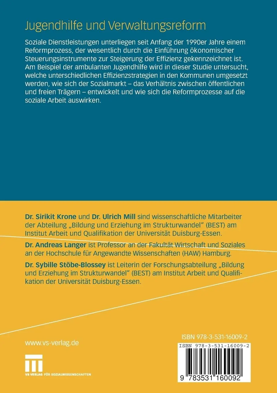 Rückseite: 9783531160092 | Jugendhilfe und Verwaltungsreform | Sirikit Krone (u. a.) | Buch | vi