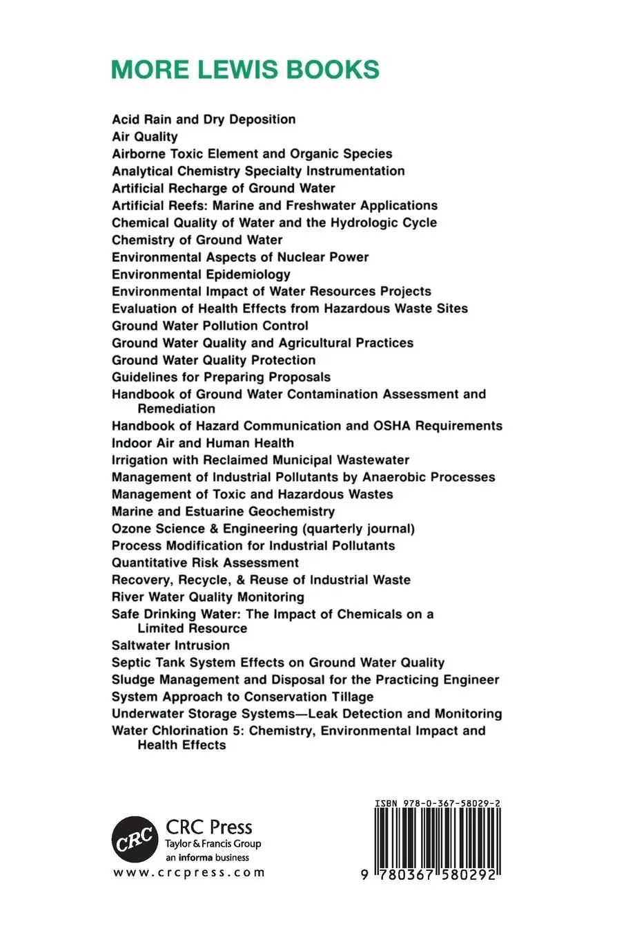 Rückseite: 9780367580292 | Ground Water Quality and Agricultural Practices | Deborah Fairchild