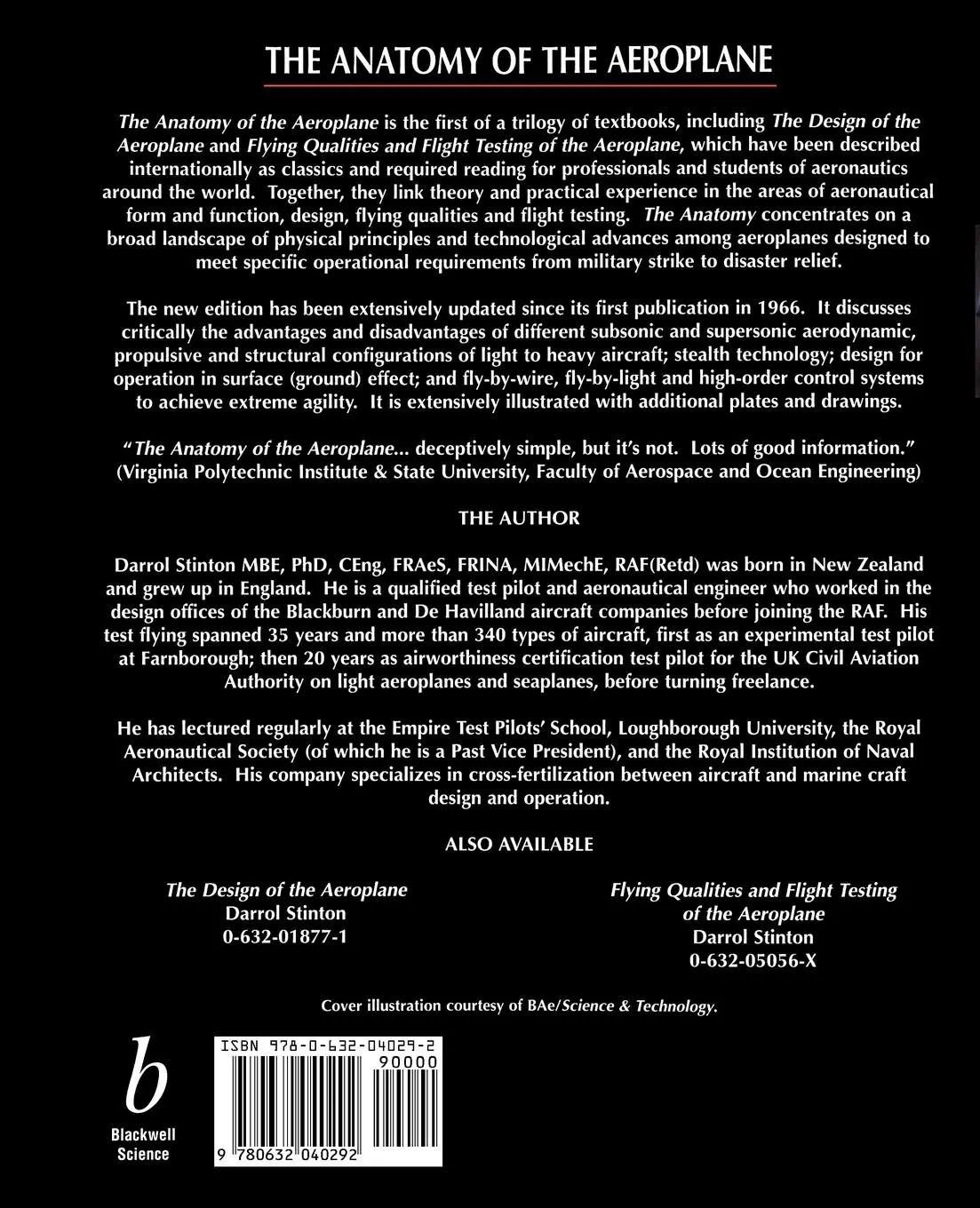 Rückseite: 9780632040292 | Anatomy of the Aeroplane | Darrol Stinton | Taschenbuch | Englisch