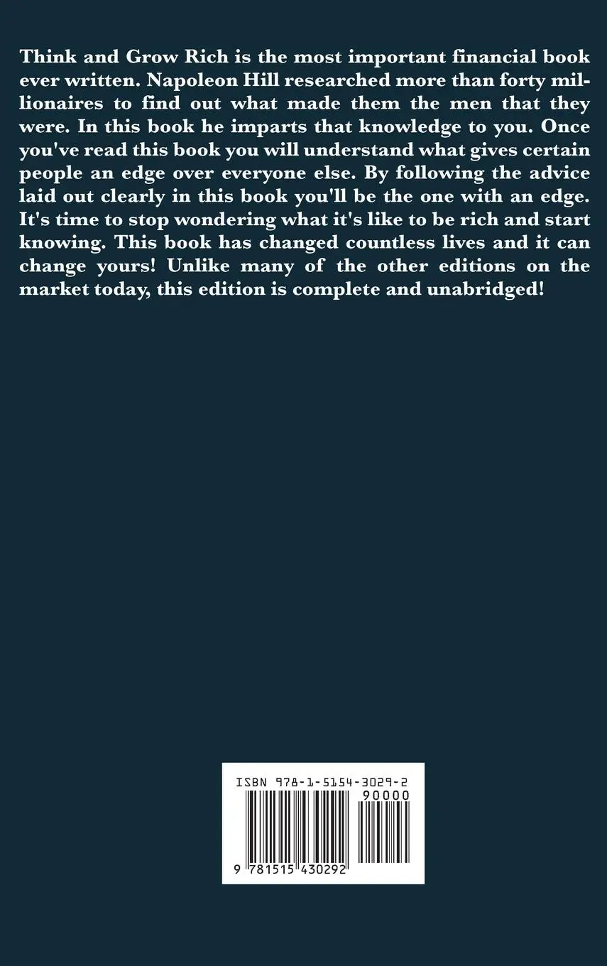 Rückseite: 9781515430292 | Think and Grow Rich Complete and Unabridged | Napoleon Hill | Buch