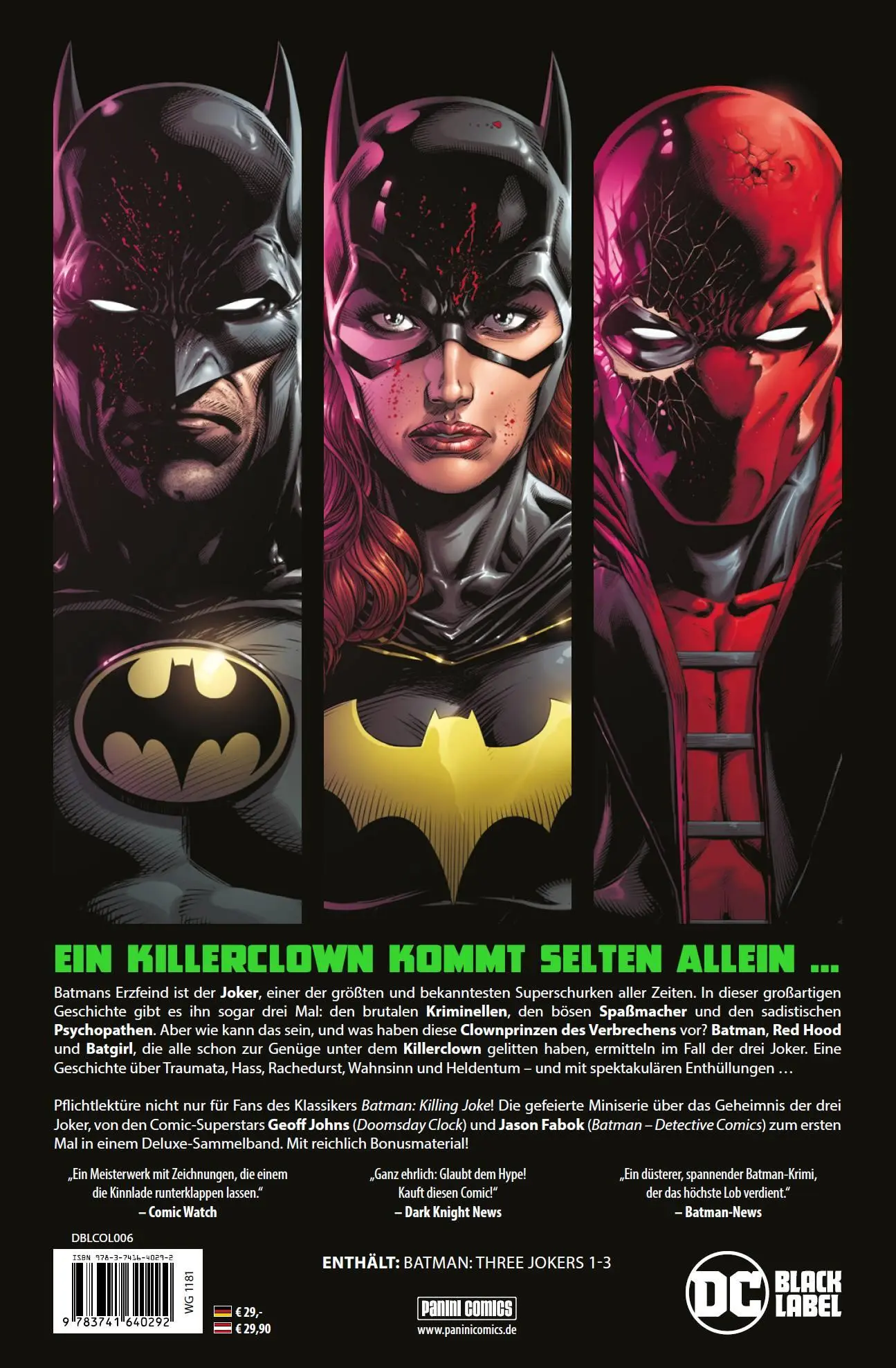 Rückseite: 9783741640292 | Batman: Die drei Joker (Deluxe-Edition) | Geoff Johns (u. a.) | Buch