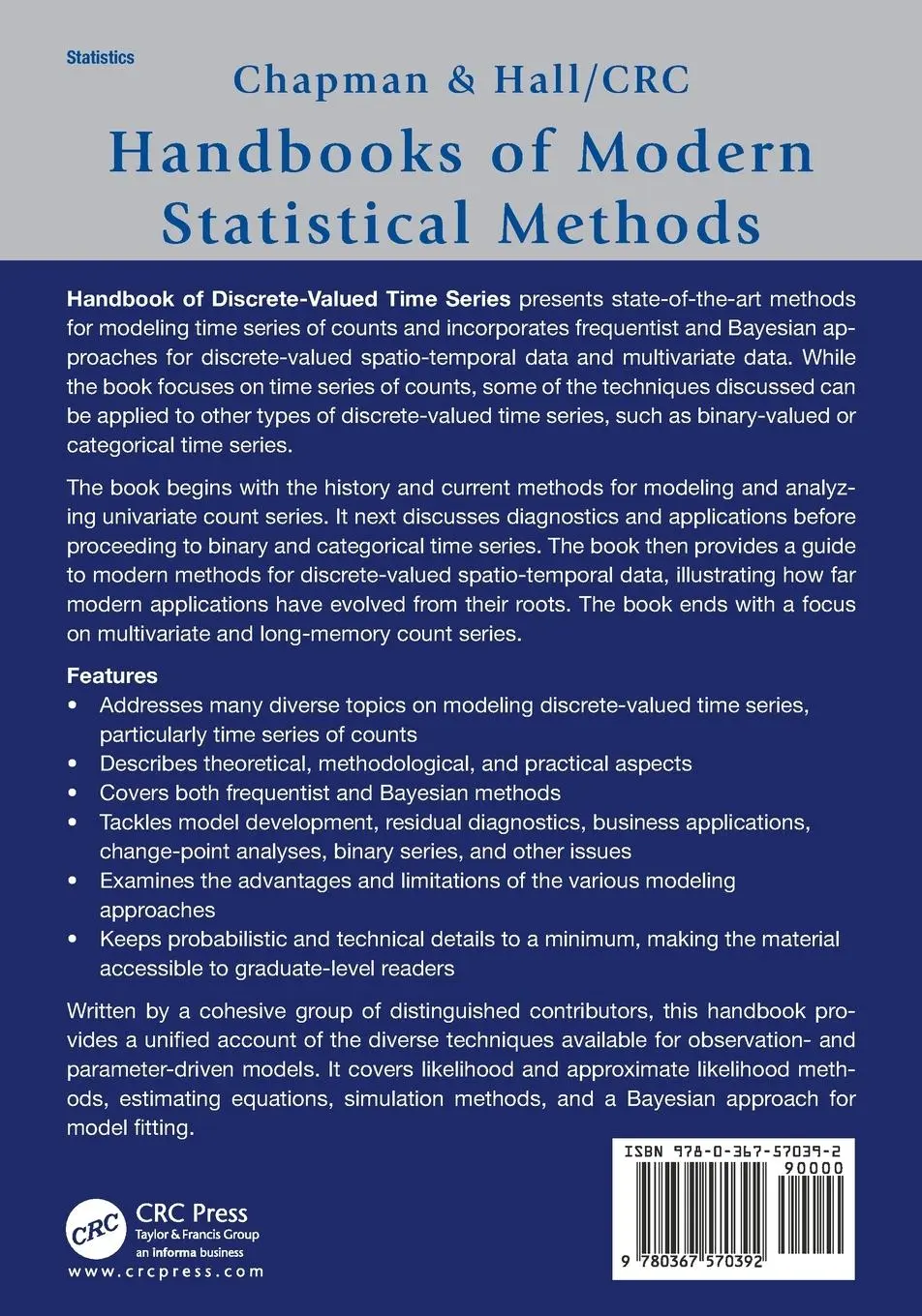 Rückseite: 9780367570392 | Handbook of Discrete-Valued Time Series | Richard A. Davis (u. a.)