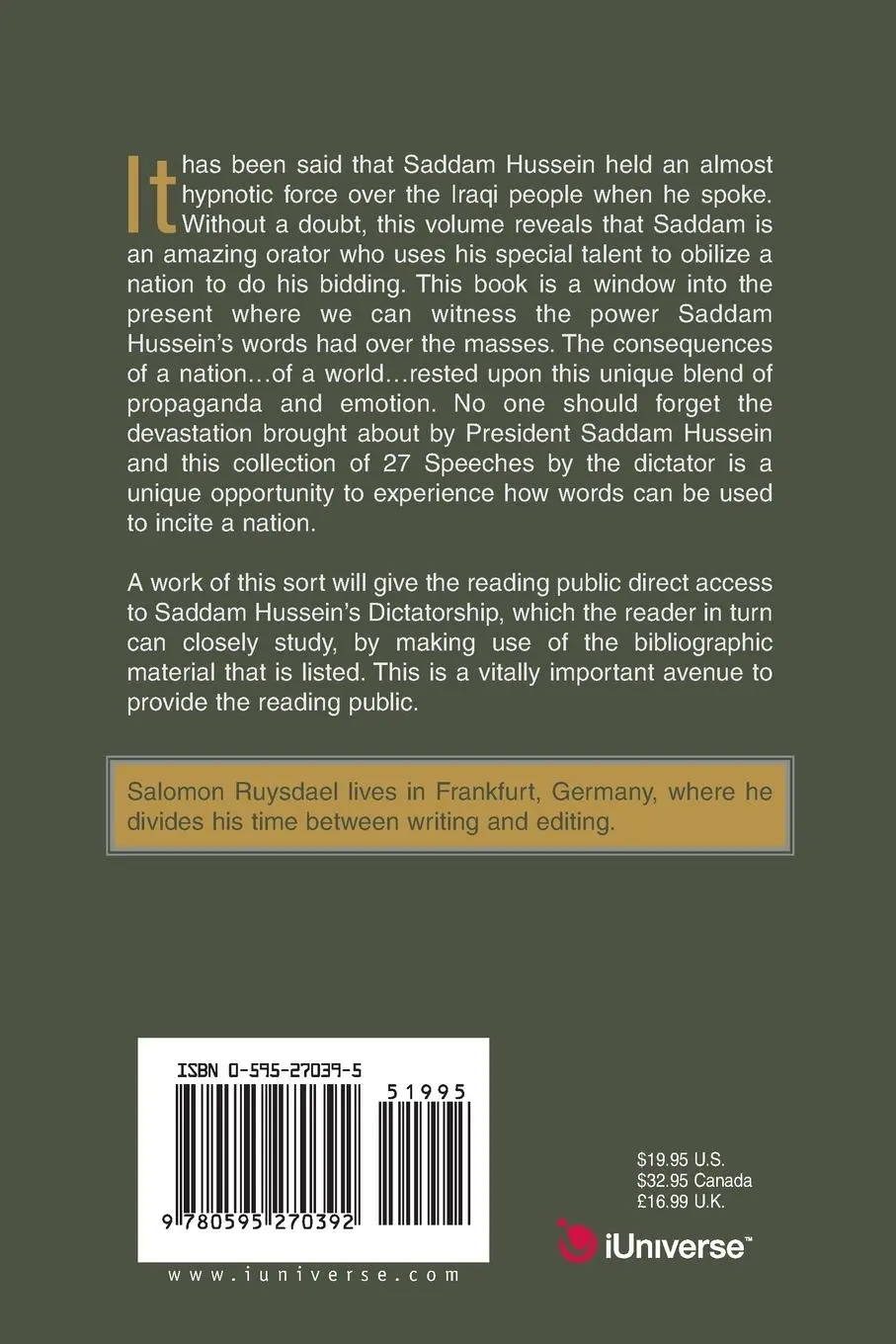 Rückseite: 9780595270392 | Speeches of Deception | Salomon Ruysdael | Taschenbuch | Englisch