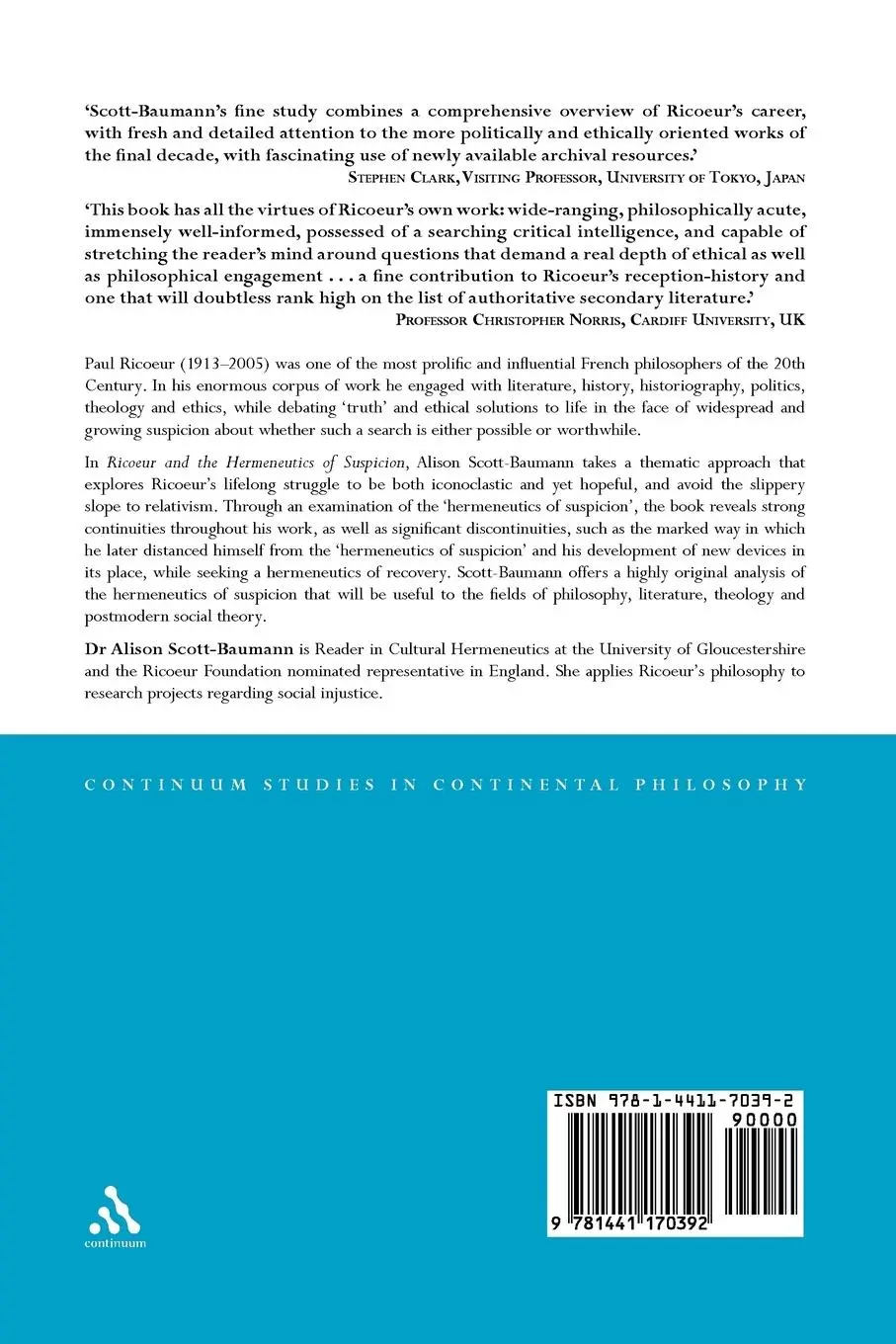 Rückseite: 9781441170392 | Ricoeur and the Hermeneutics of Suspicion | Scott-Baumann (u. a.)