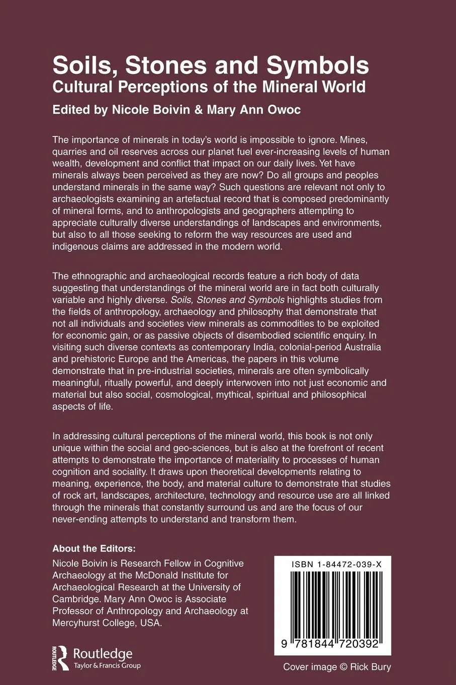 Rückseite: 9781844720392 | Soils Stones and Symbols Cultural Perceptions of the Mineral World