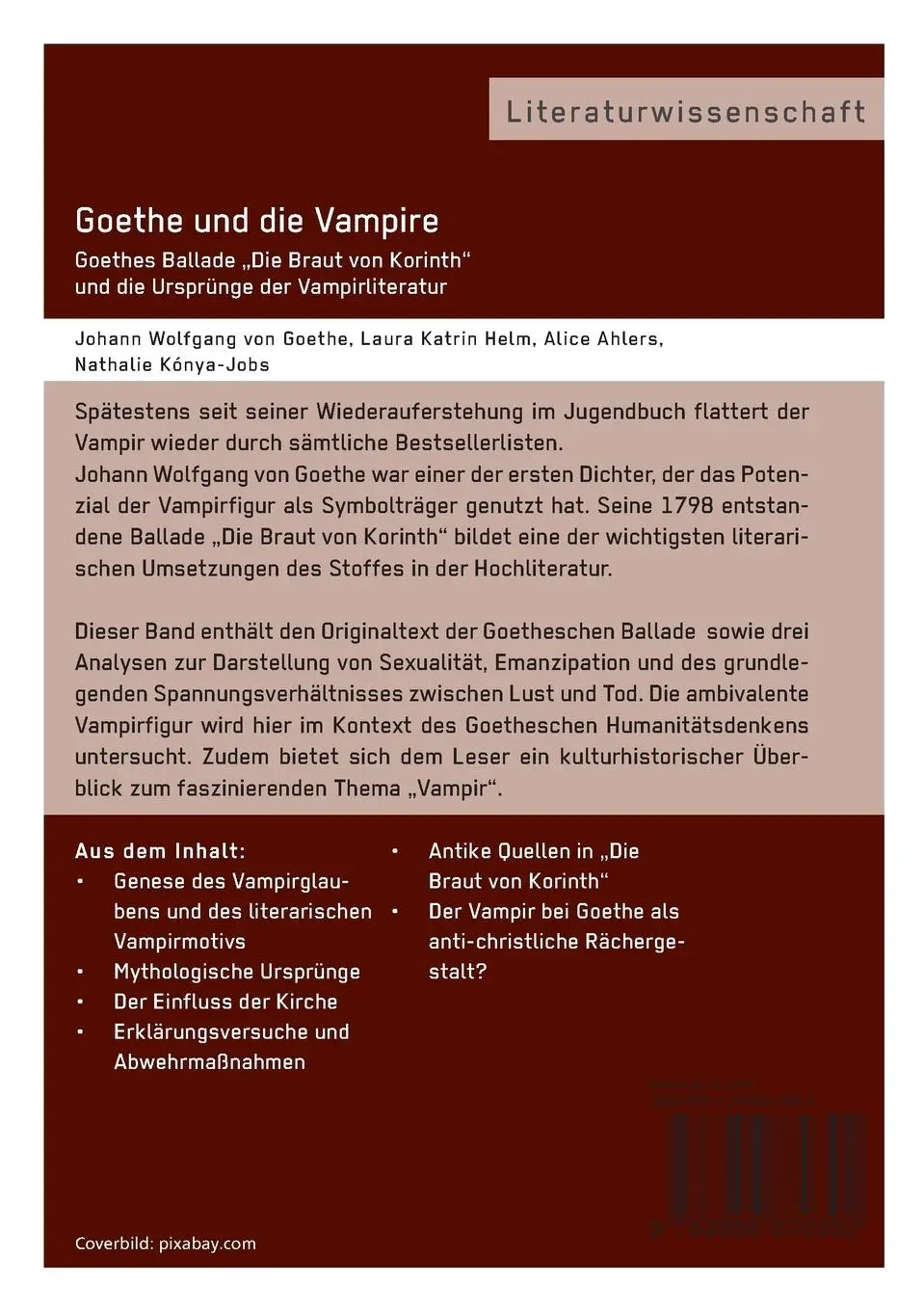 Rückseite: 9783956870392 | Goethe und die Vampire. Goethes Ballade "Die Braut von Korinth" und...