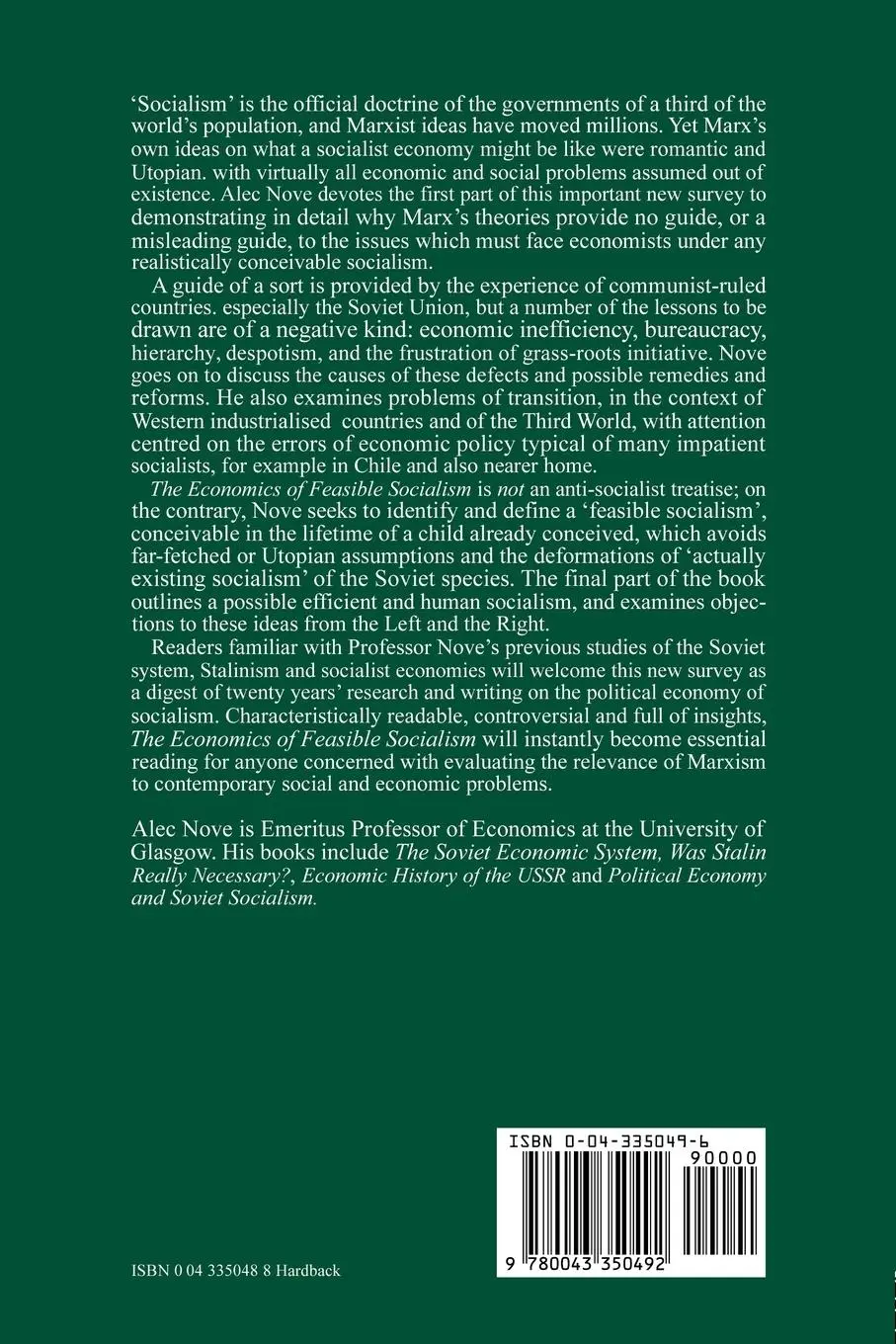 Rückseite: 9780043350492 | The Economics of Feasible Socialism | Alec Nove | Taschenbuch | 1983