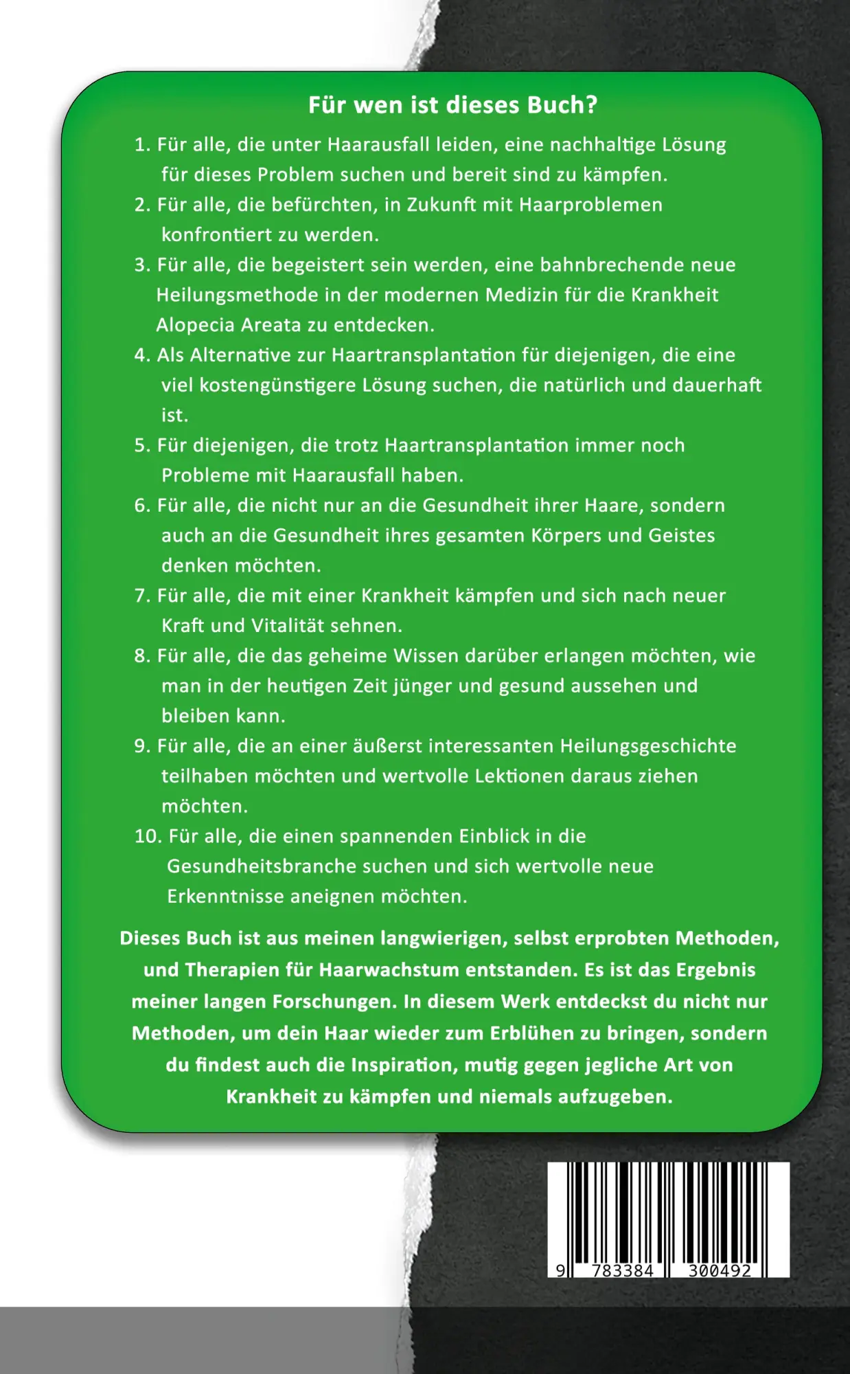 Rückseite: 9783384300492 | DAS IST EIN WUNDER SAGTE MEIN ARZT | HAARVERLUST UND ALOPEZIE UMKEHREN