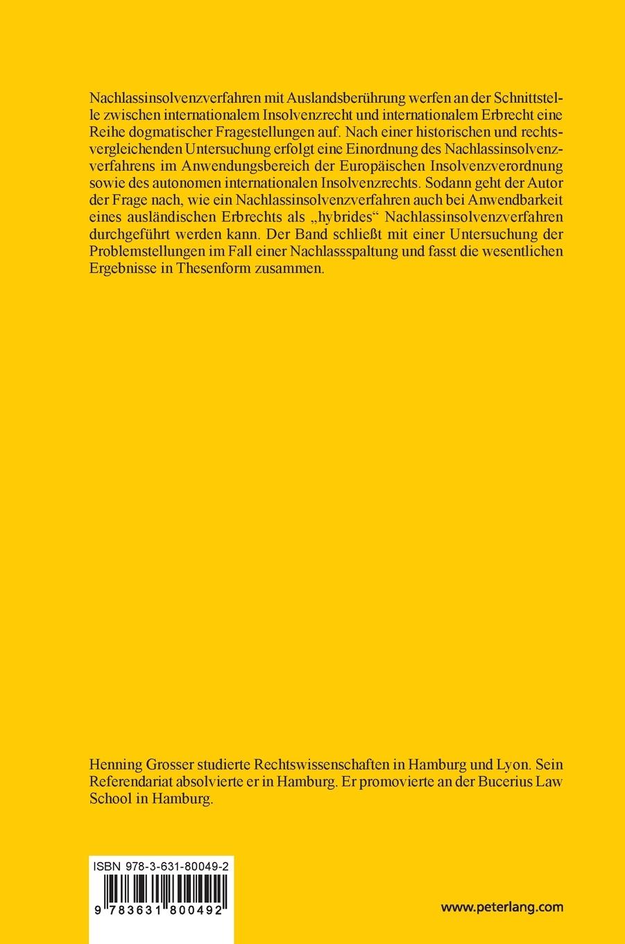 Rückseite: 9783631800492 | Das internationale Nachlassinsolvenzverfahren | Henning Grosser | Buch