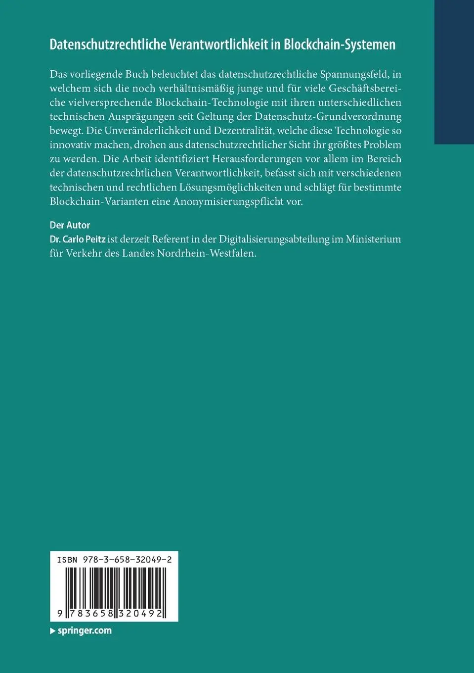 Rückseite: 9783658320492 | Datenschutzrechtliche Verantwortlichkeit in Blockchain-Systemen | Buch