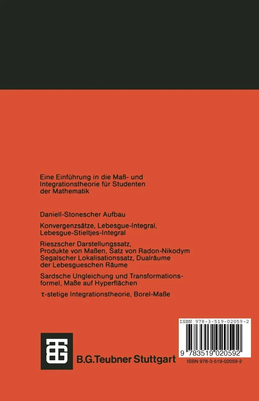 Rückseite: 9783519020592 | Maß- und Integrationstheorie | Eine Einführung | Klaus Floret | Buch