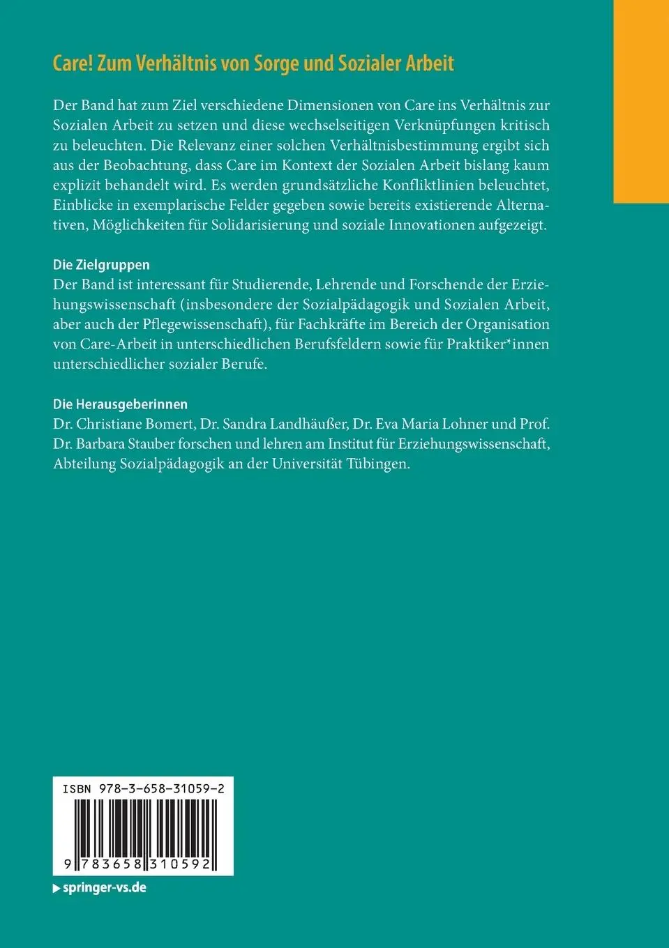 Rückseite: 9783658310592 | Care! Zum Verhältnis von Sorge und Sozialer Arbeit | Bomert (u. a.)