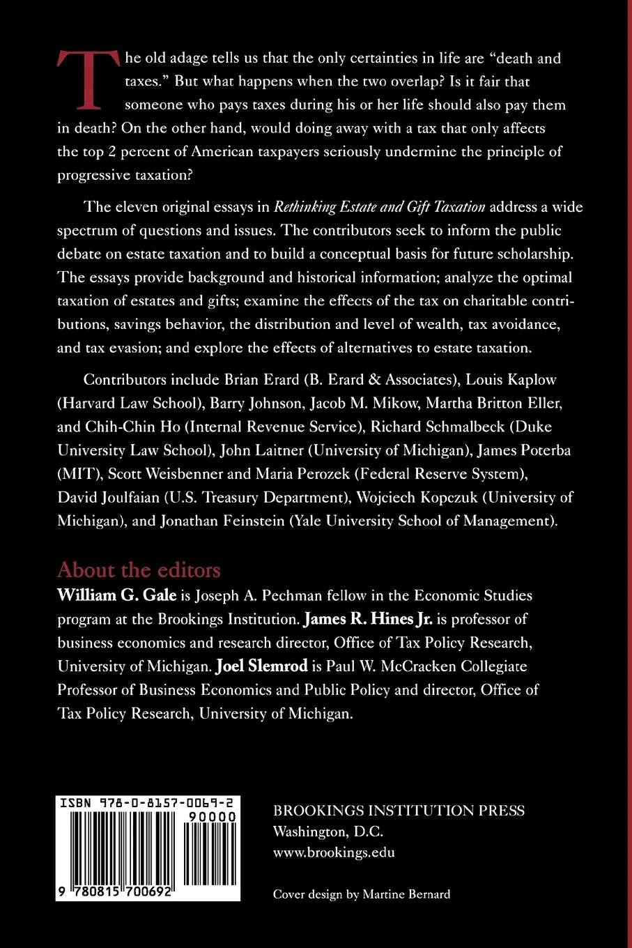 Rückseite: 9780815700692 | Rethinking Estate and Gift Taxation | William G. Gale (u. a.) | Buch