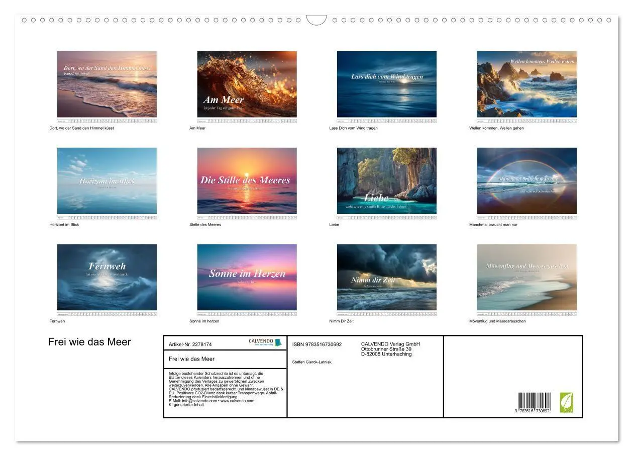 Bild: 9783516730692 | Frei wie das Meer (Wandkalender 2026 DIN A2 quer), CALVENDO...