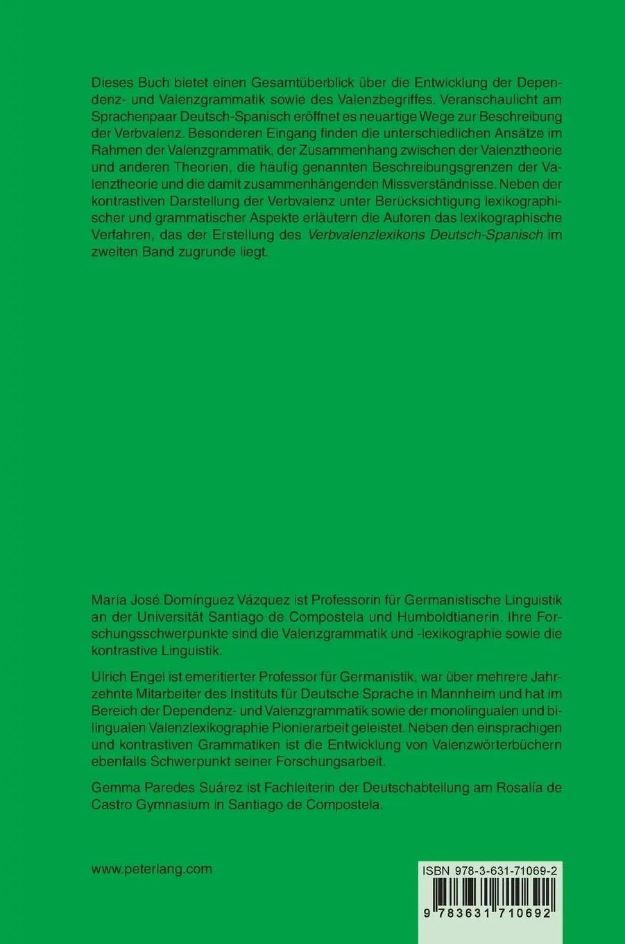 Rückseite: 9783631710692 | Neue Wege zur Verbvalenz I | Maria José Domínguez Vázquez (u. a.)