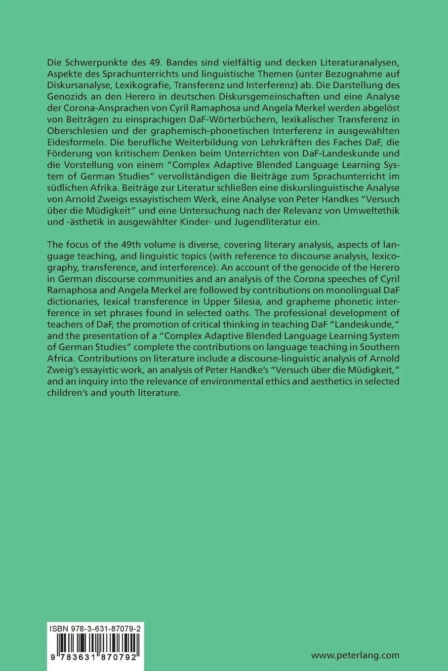Rückseite: 9783631870792 | Acta Germanica | German Studies in Africa | Cilliers van den Berg