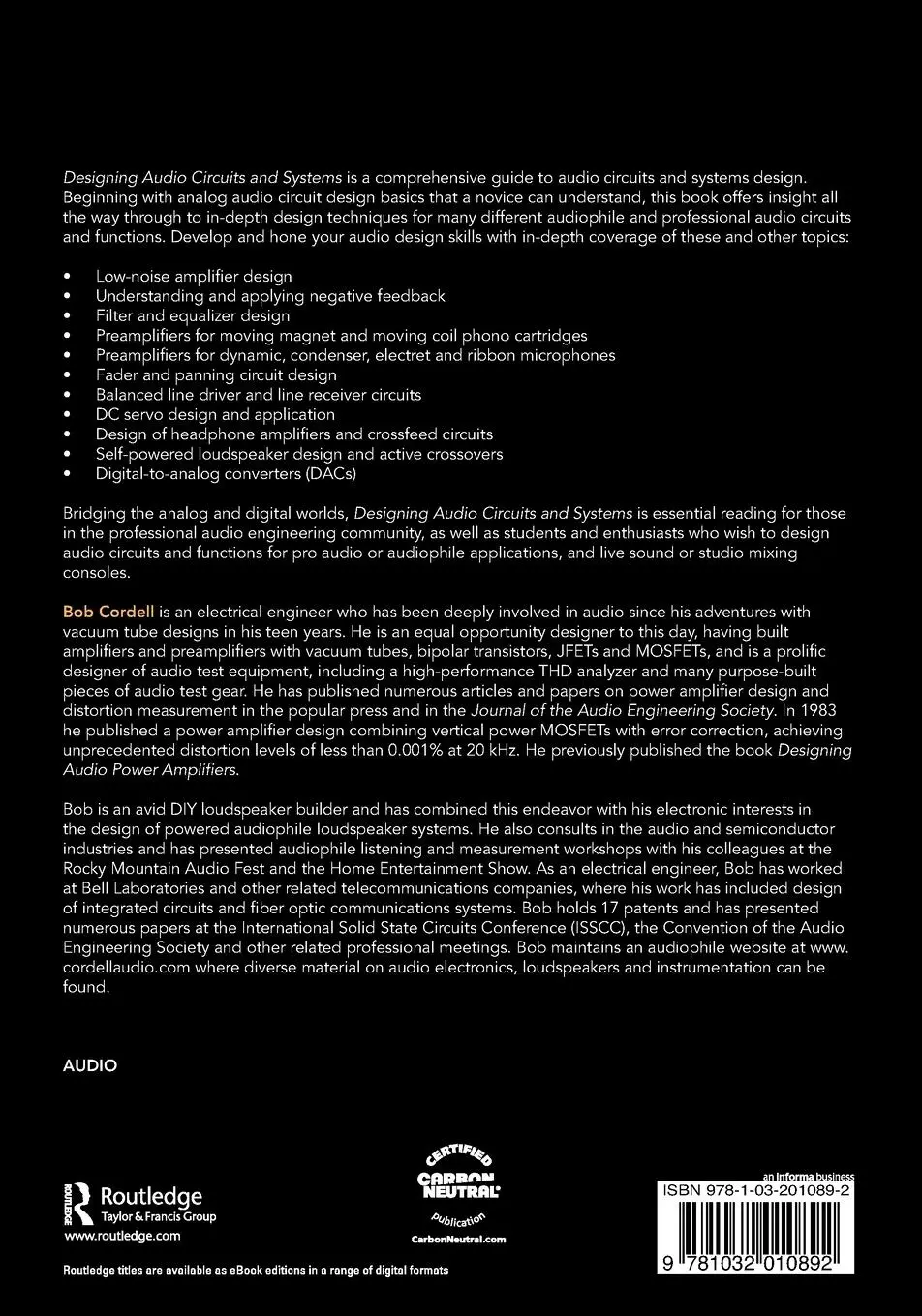 Rückseite: 9781032010892 | Designing Audio Circuits and Systems | Bob Cordell | Taschenbuch