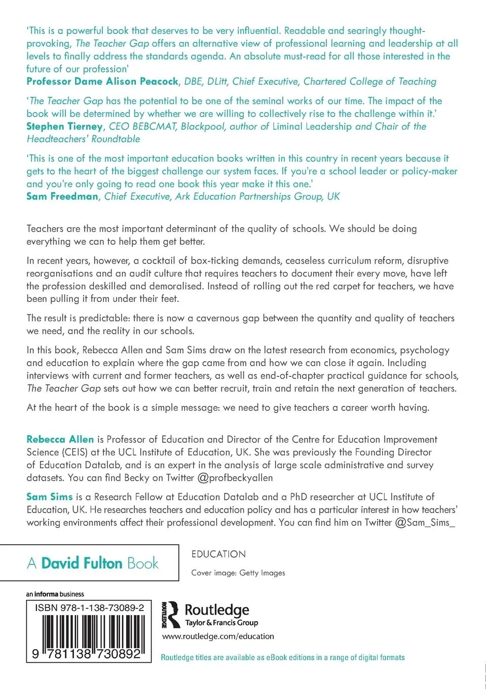 Rückseite: 9781138730892 | The Teacher Gap | Rebecca Allen (u. a.) | Taschenbuch | Englisch