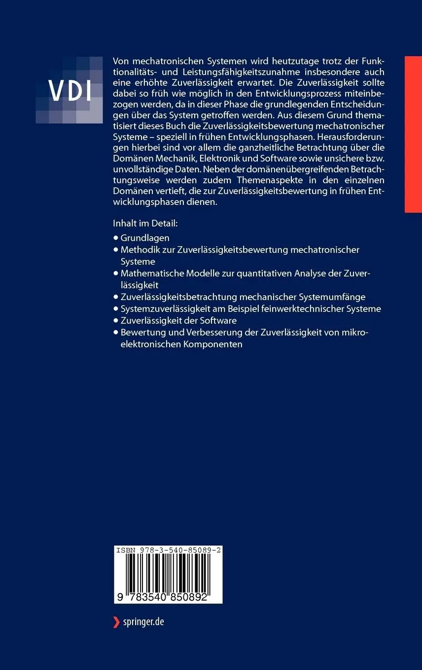 Rückseite: 9783540850892 | Zuverlässigkeit mechatronischer Systeme | Bernd Bertsche (u. a.) | xii