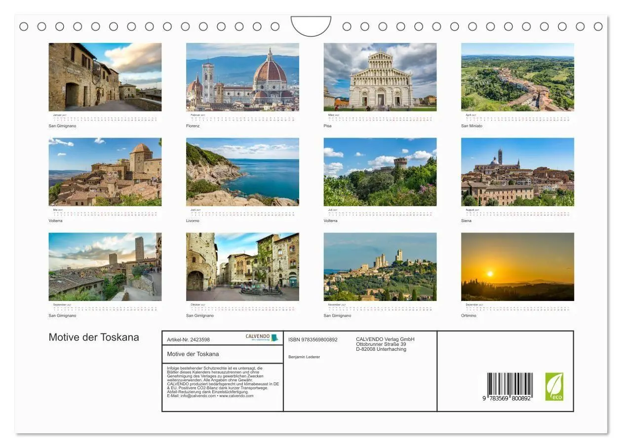 Bild: 9783569800892 | Motive der Toskana (Wandkalender 2027 DIN A4 quer), CALVENDO...