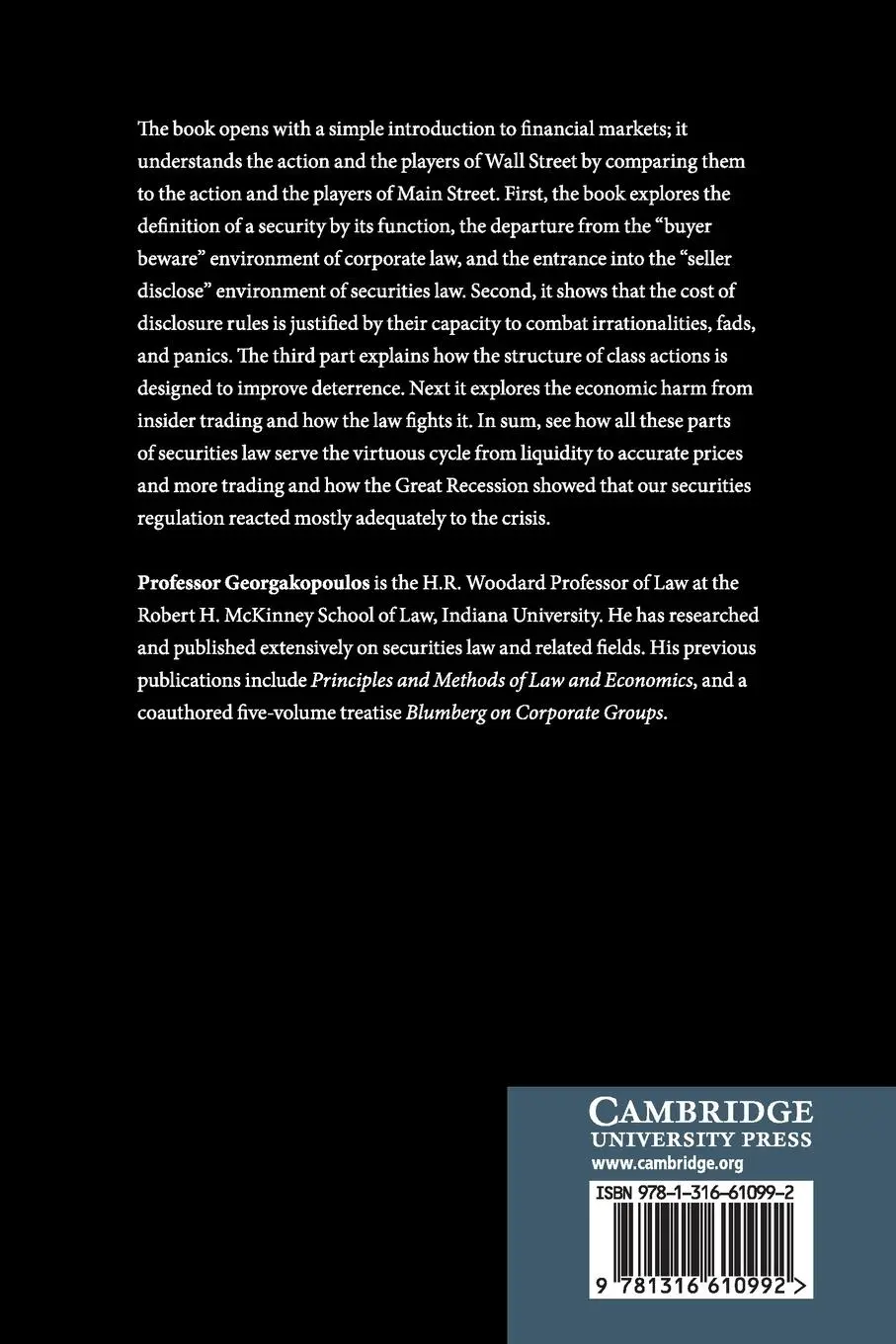 Rückseite: 9781316610992 | The Logic of Securities Law | Nicholas Georgakopoulos | Taschenbuch
