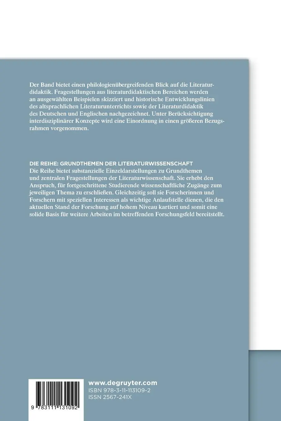 Rückseite: 9783111131092 | Grundthemen der Literaturwissenschaft: Literaturdidaktik | Lütge | X