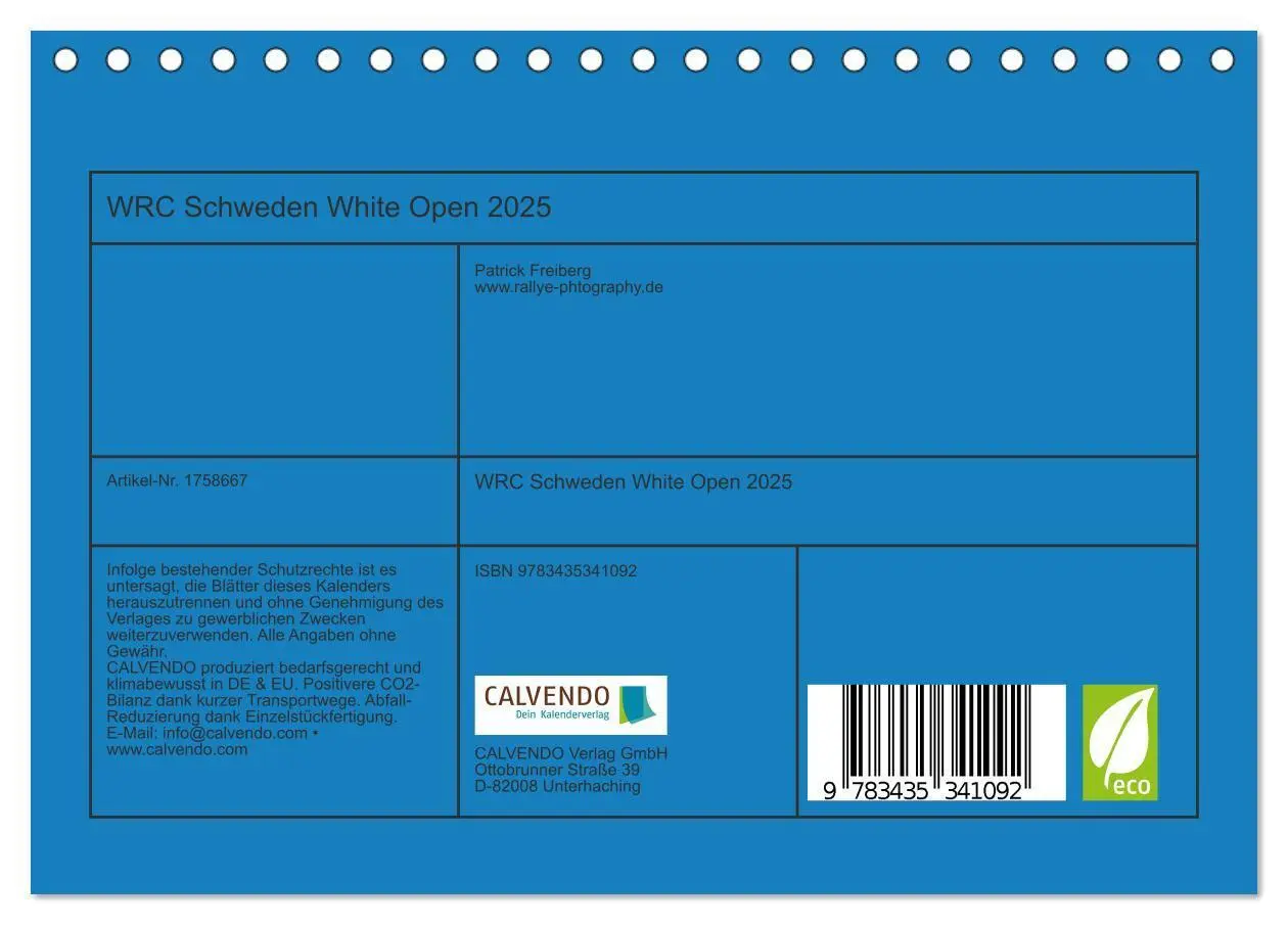 Bild: 9783435341092 | WRC Schweden White Open 2025 (Tischkalender 2025 DIN A5 quer),...