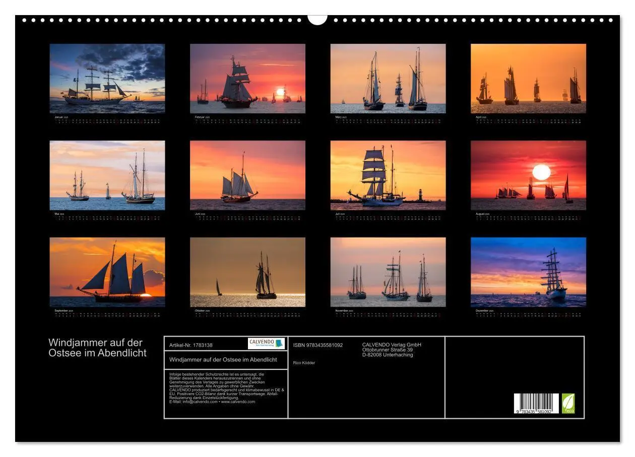 Bild: 9783435581092 | Windjammer auf der Ostsee im Abendlicht (Wandkalender 2025 DIN A2...