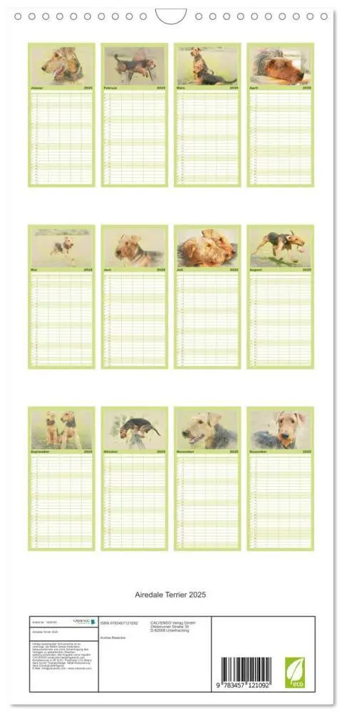 Bild: 9783457121092 | Familienplaner 2025 - Airedale Terrier 2025 mit 5 Spalten...
