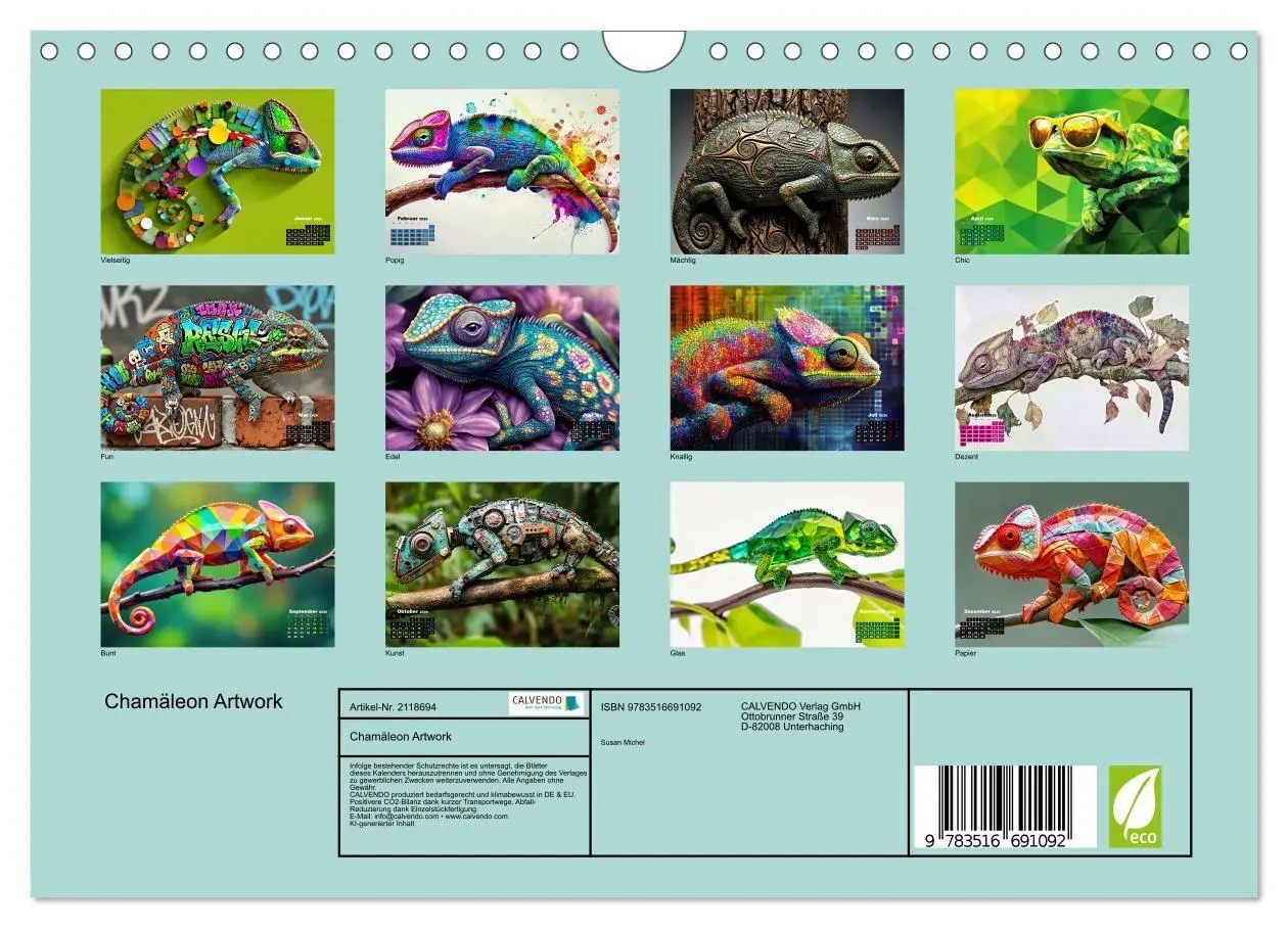 Bild: 9783516691092 | Chamäleon Artwork (Wandkalender 2026 DIN A4 quer), CALVENDO...