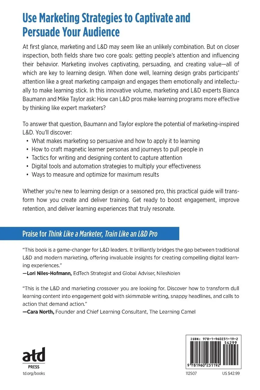 Rückseite: 9781960231192 | Think Like a Marketer, Train Like an L&amp;D Pro | Bianca Baumann (u. a.)