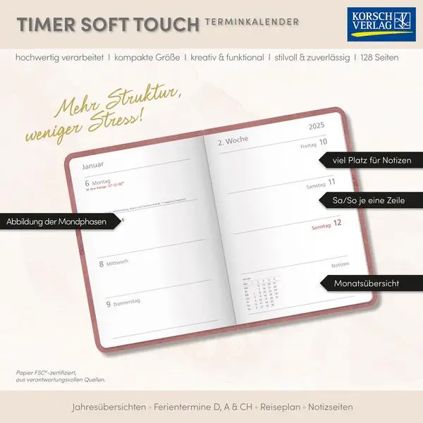 Bild: 9783731891192 | Timer Soft Touch morgenrot 2026 | Verlag Korsch | Buch | 128 S. | 2026