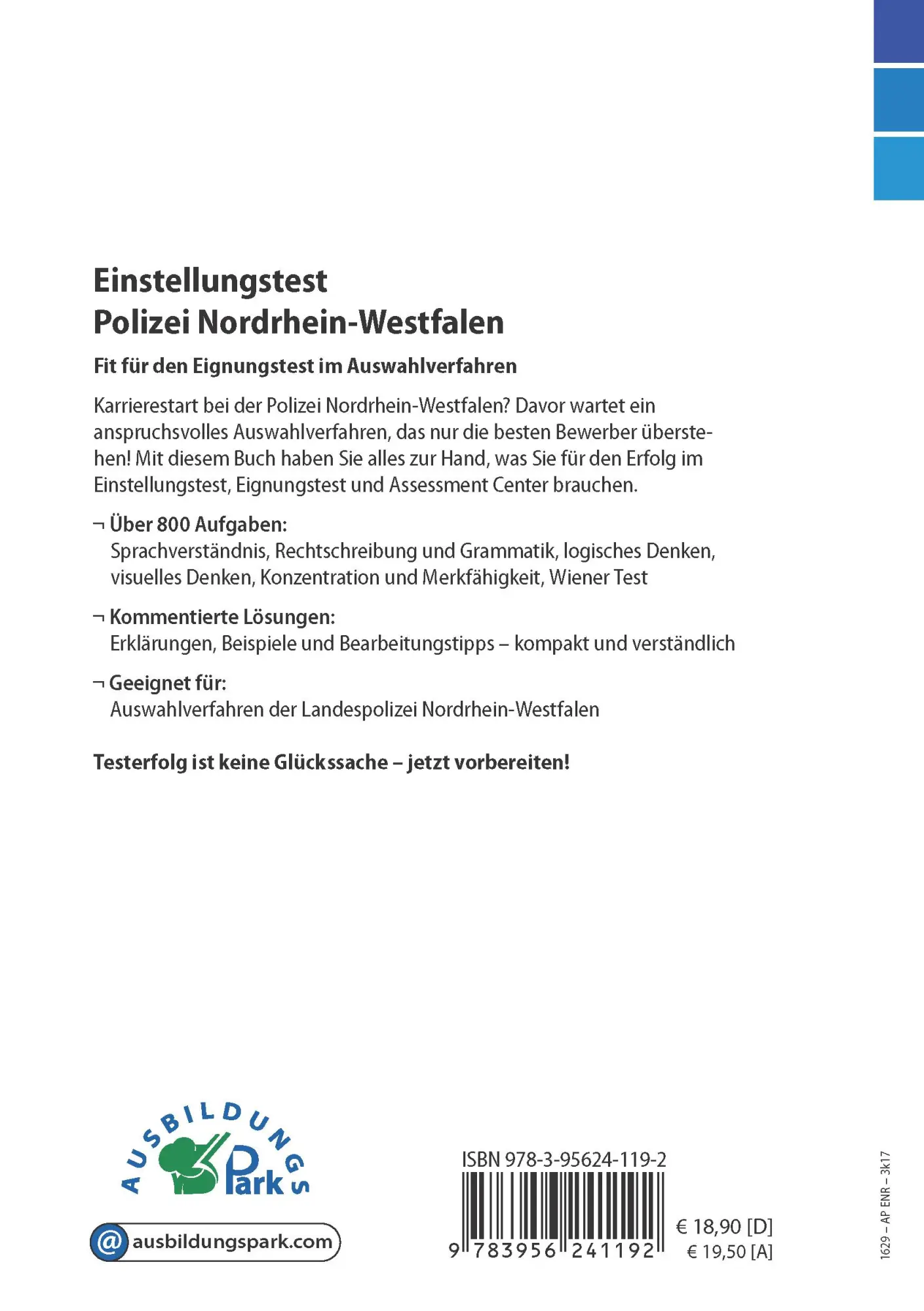 Rückseite: 9783956241192 | Einstellungstest Polizei NRW | Kurt Guth (u. a.) | Taschenbuch | 2024