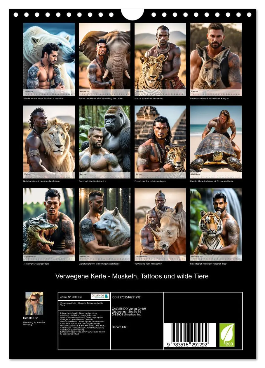 Bild: 9783516291292 | Verwegene Kerle - Muskeln, Tattoos und wilde Tiere (Wandkalender...
