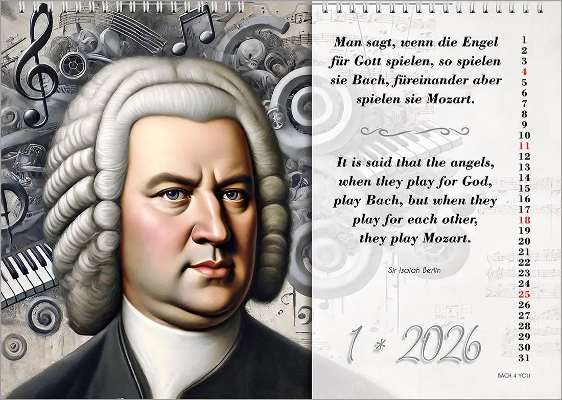 Bild: 9783969031292 | Der Bach-Zitate-Kalender, ein Musik-Kalender 2026, DIN A3 | Jr. | 2026