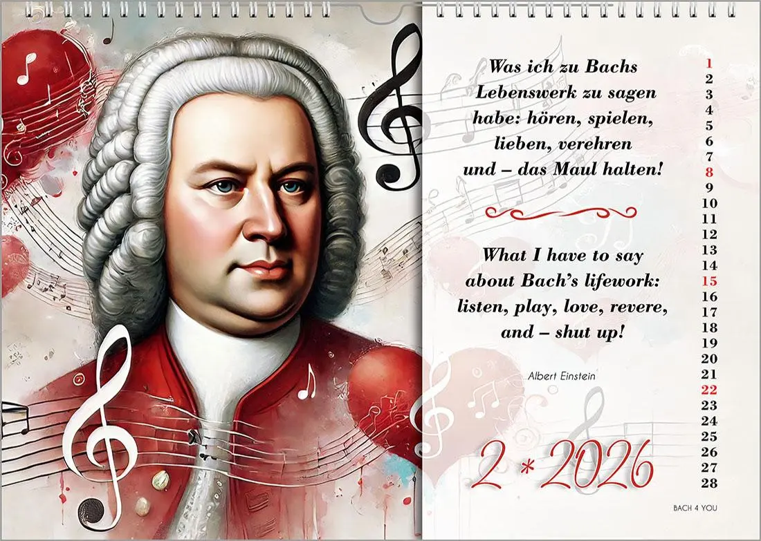 Bild: 9783969031292 | Der Bach-Zitate-Kalender, ein Musik-Kalender 2026, DIN A3 | Jr. | 2026