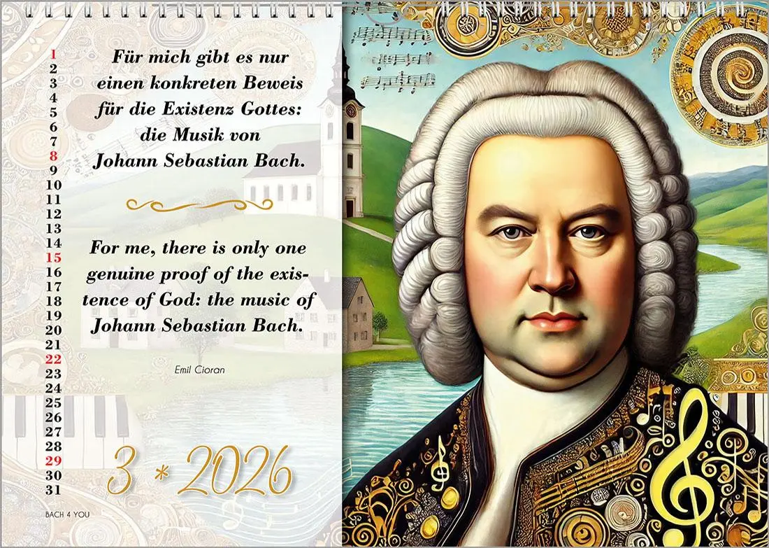 Bild: 9783969031292 | Der Bach-Zitate-Kalender, ein Musik-Kalender 2026, DIN A3 | Jr. | 2026