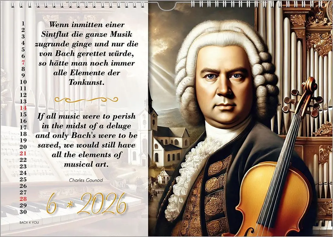 Bild: 9783969031292 | Der Bach-Zitate-Kalender, ein Musik-Kalender 2026, DIN A3 | Jr. | 2026