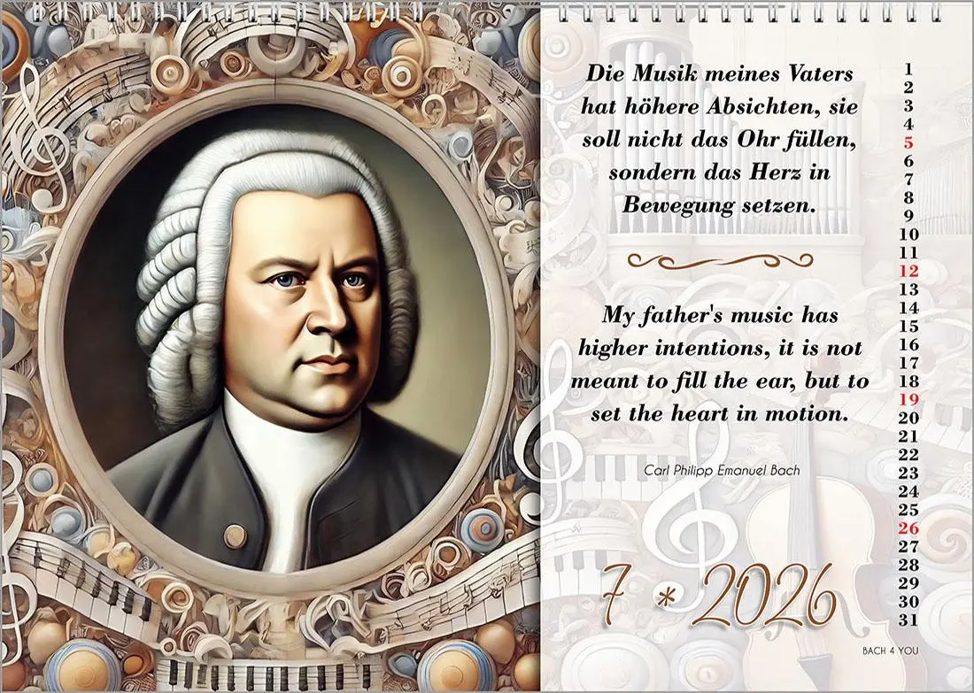 Bild: 9783969031292 | Der Bach-Zitate-Kalender, ein Musik-Kalender 2026, DIN A3 | Jr. | 2026
