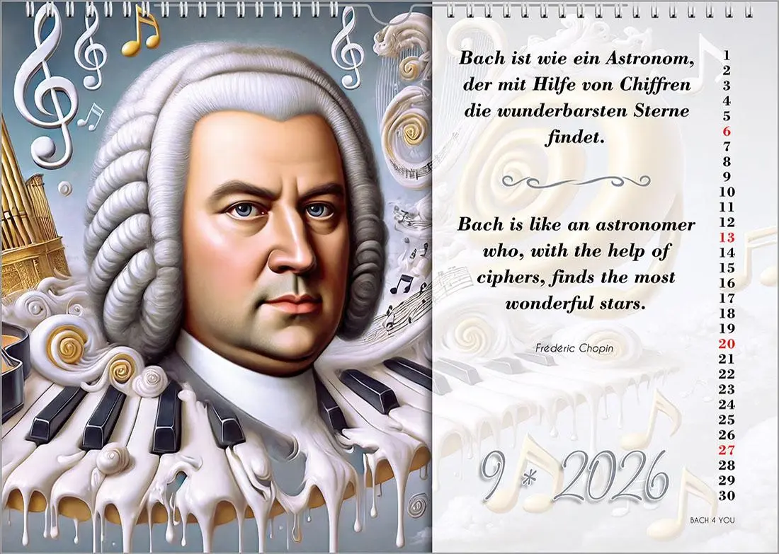Bild: 9783969031292 | Der Bach-Zitate-Kalender, ein Musik-Kalender 2026, DIN A3 | Jr. | 2026