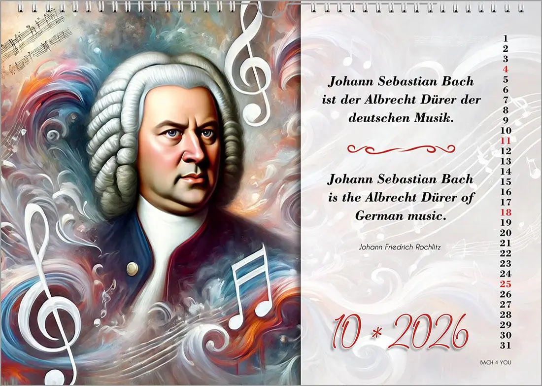 Bild: 9783969031292 | Der Bach-Zitate-Kalender, ein Musik-Kalender 2026, DIN A3 | Jr. | 2026
