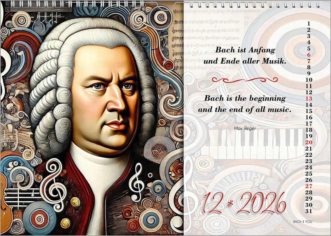 Bild: 9783969031292 | Der Bach-Zitate-Kalender, ein Musik-Kalender 2026, DIN A3 | Jr. | 2026