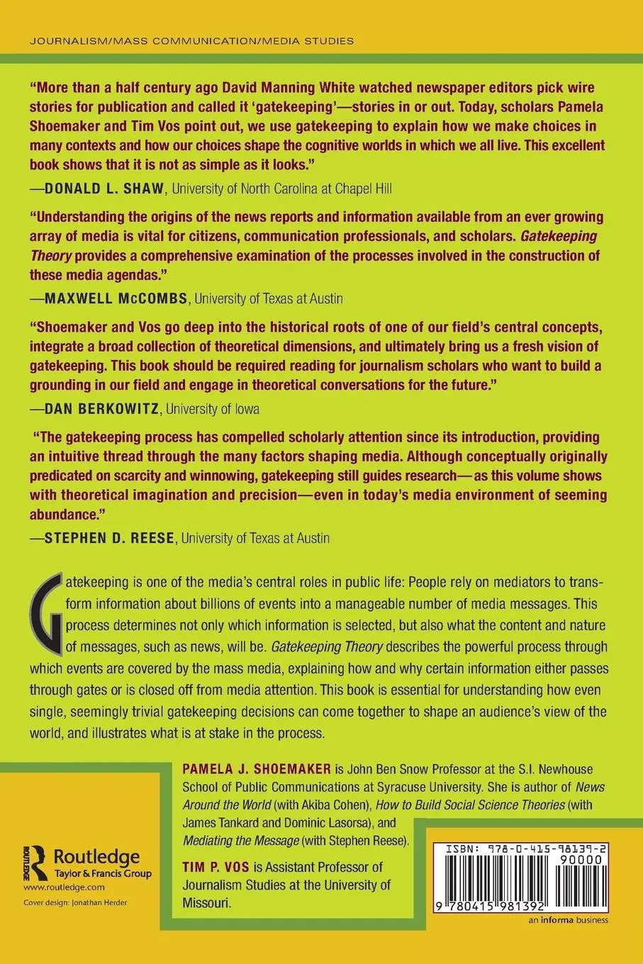 Rückseite: 9780415981392 | Gatekeeping Theory | Pamela J. Shoemaker (u. a.) | Taschenbuch | 2009