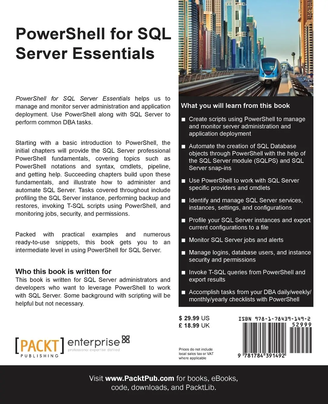 Rückseite: 9781784391492 | PowerShell for SQL Server Essentials | Donabel Santos | Taschenbuch