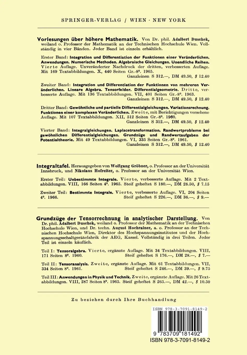 Rückseite: 9783709181492 | Konstruktive Geometrie in der Technik | Fritz Hohenberg | Taschenbuch