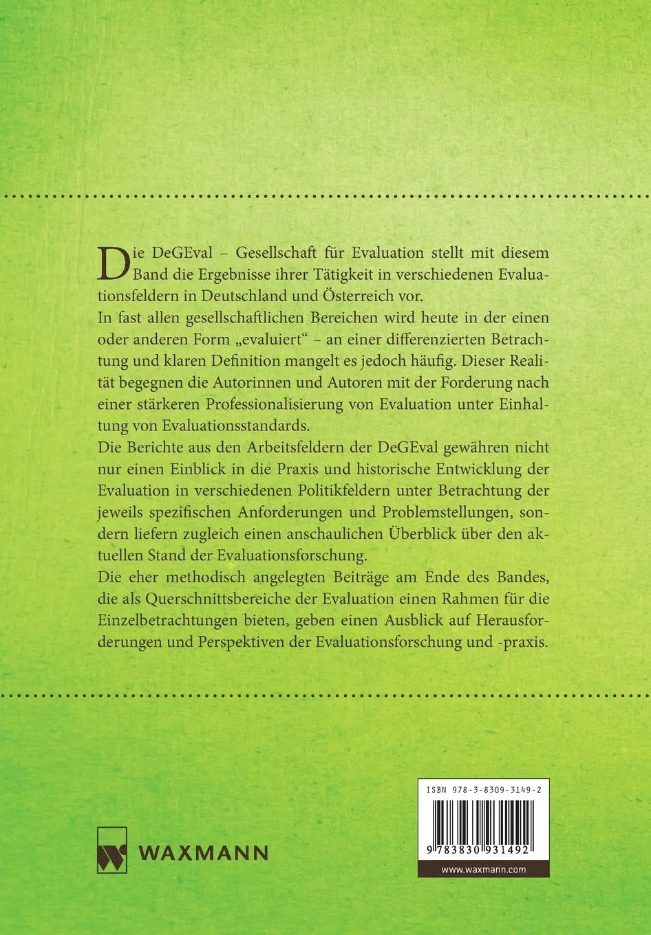 Rückseite: 9783830931492 | Evaluation in Deutschland und Österreich | Wolfgang Böttcher (u. a.)