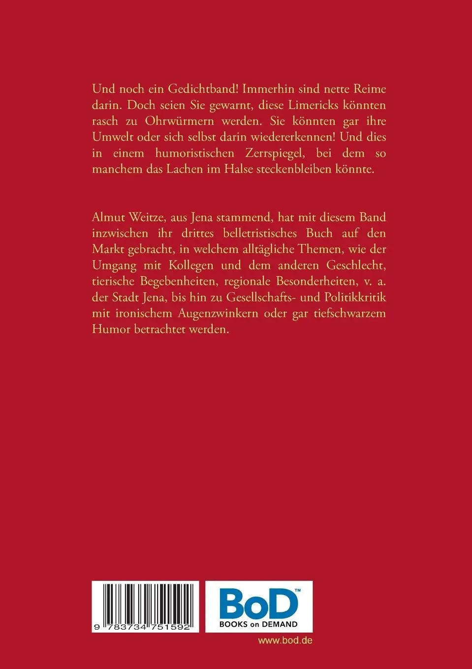 Rückseite: 9783734751592 | Limericks - sonst nix | Almut Weitze | Taschenbuch | 80 S. | Deutsch