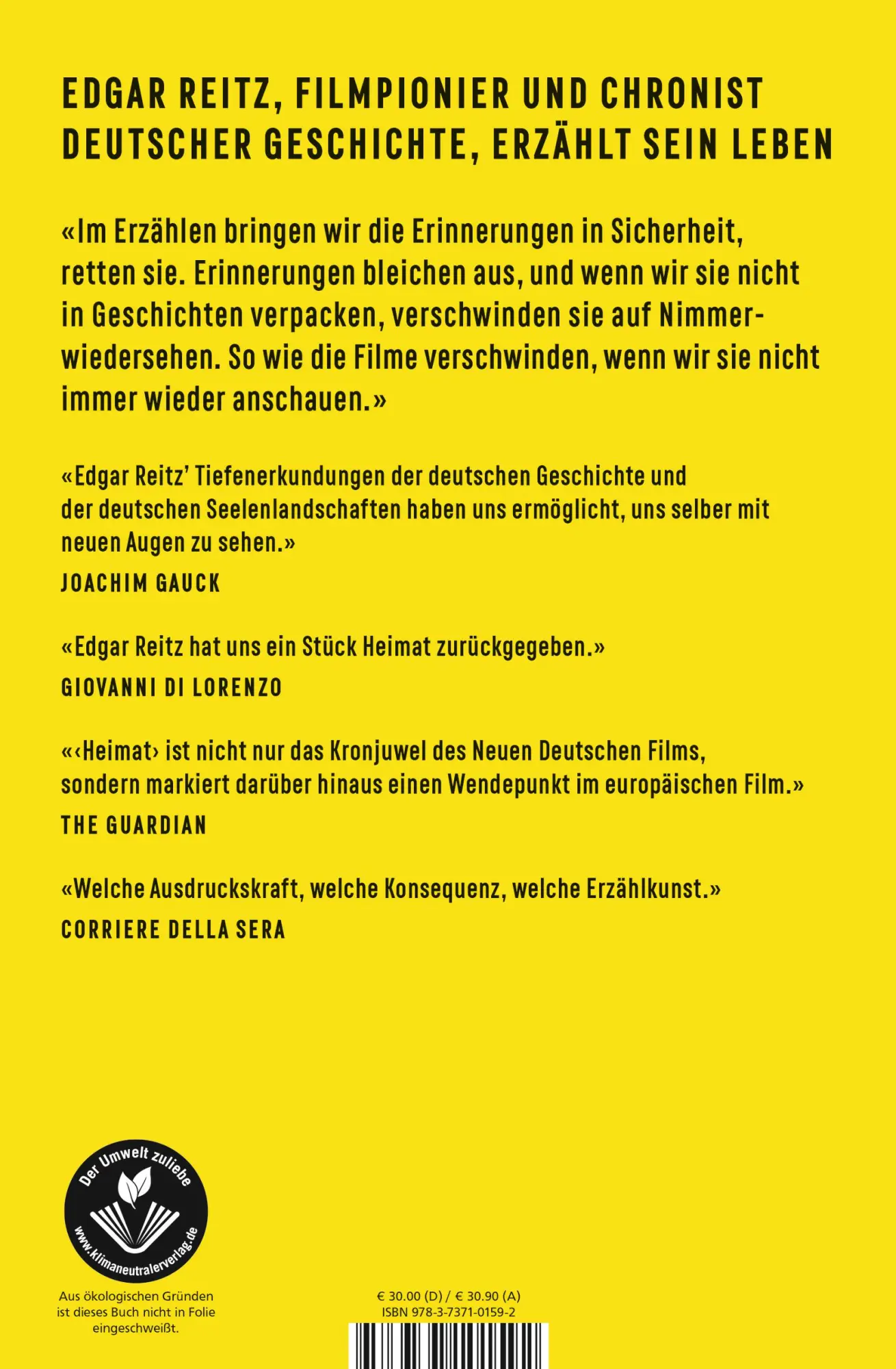 Rückseite: 9783737101592 | Filmzeit, Lebenszeit | Erinnerungen | Edgar Reitz | Buch | 672 S.